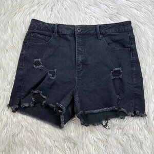 A2 Jeans Women's Black Wash Distressed Cuff Denim Shorts